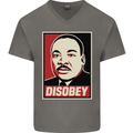 Disobey Martin Luther King Black Lives Matter Mens V-Neck Cotton T-Shirt Charcoal