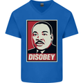 Disobey Martin Luther King Black Lives Matter Mens V-Neck Cotton T-Shirt Royal Blue