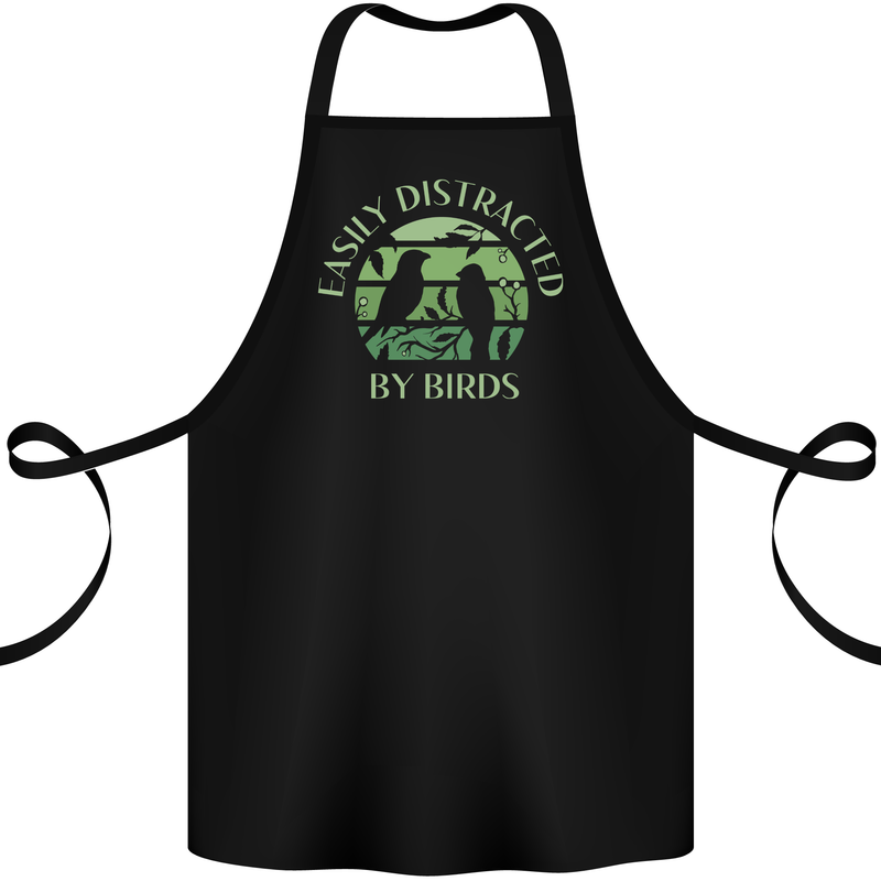 Distracted By Birds Funny Birdwatching Birding Cotton Apron 100% Organic Black