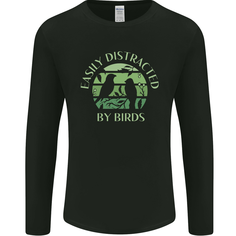 Distracted By Birds Funny Birdwatching Birding Mens Long Sleeve T-Shirt Black
