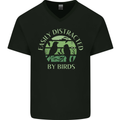 Distracted By Birds Funny Birdwatching Birding Mens V-Neck Cotton T-Shirt Black