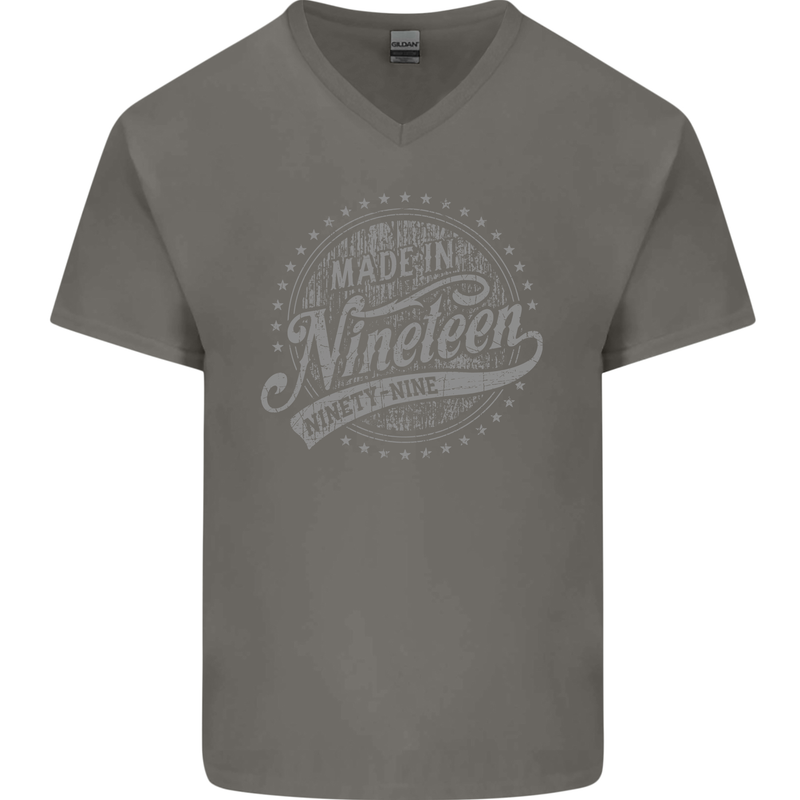 Distressed 24th Birthday Made In 1999 Mens V-Neck Cotton T-Shirt Charcoal