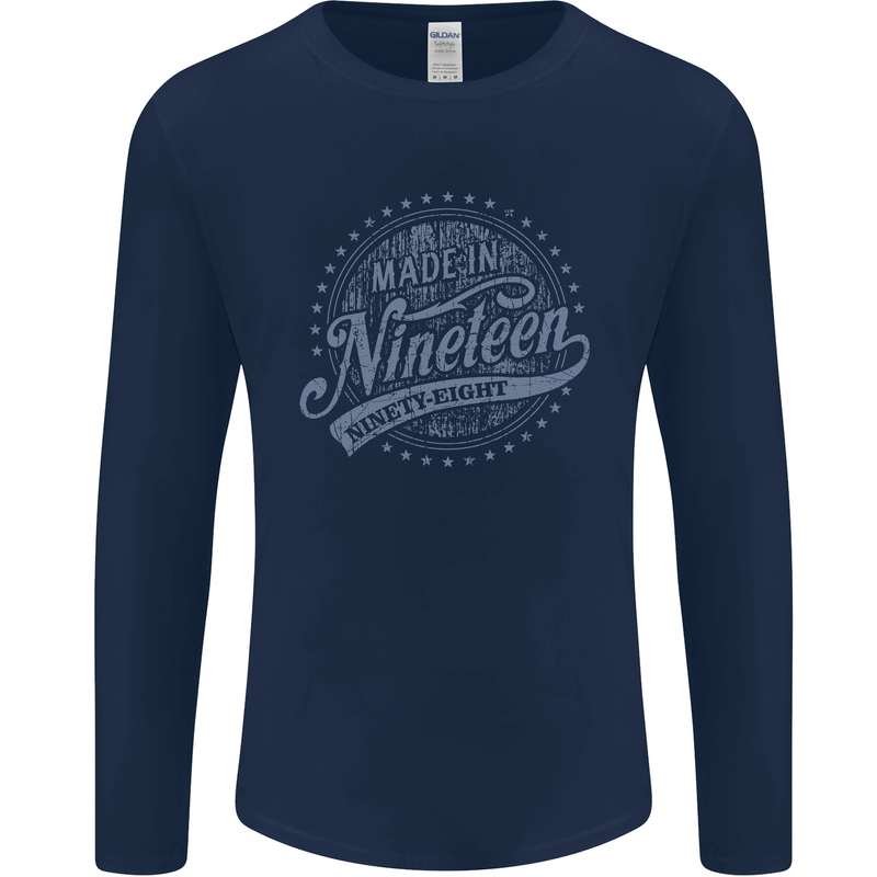 Distressed 25th Birthday Made In 1998 Mens Long Sleeve T-Shirt Navy Blue