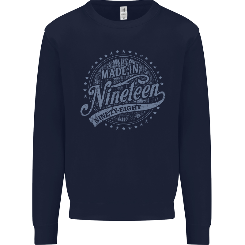 Distressed 25th Birthday Made In 1998 Mens Sweatshirt Jumper Navy Blue