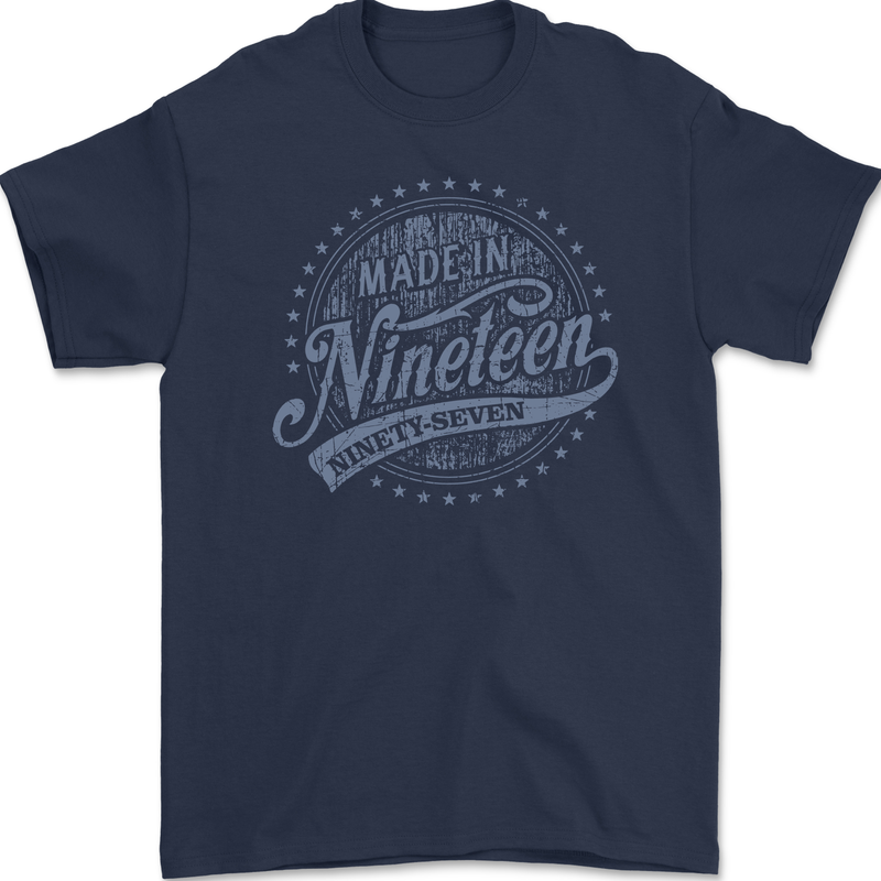 Distressed 26th Birthday Made In 1997 Mens Gildan Cotton T-Shirt Navy Blue