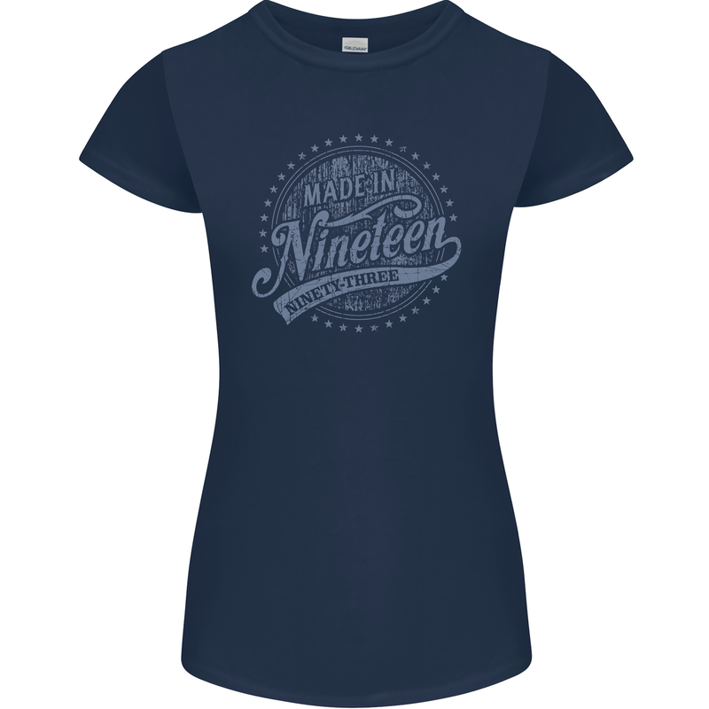 Distressed 30th Birthday Made In 1993 Womens Petite Cut T-Shirt Navy Blue