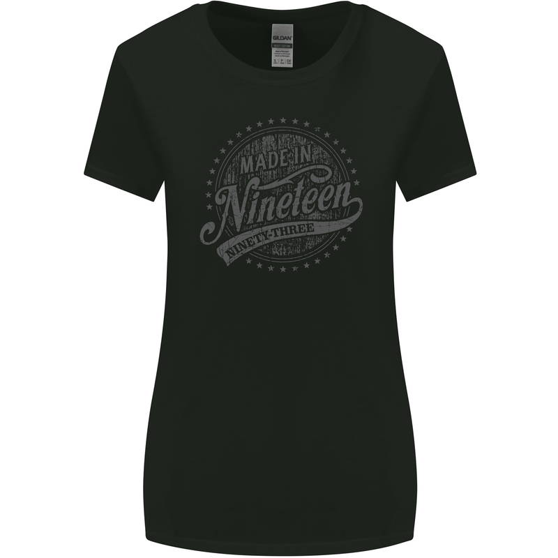 Distressed 30th Birthday Made In 1993 Womens Wider Cut T-Shirt Black