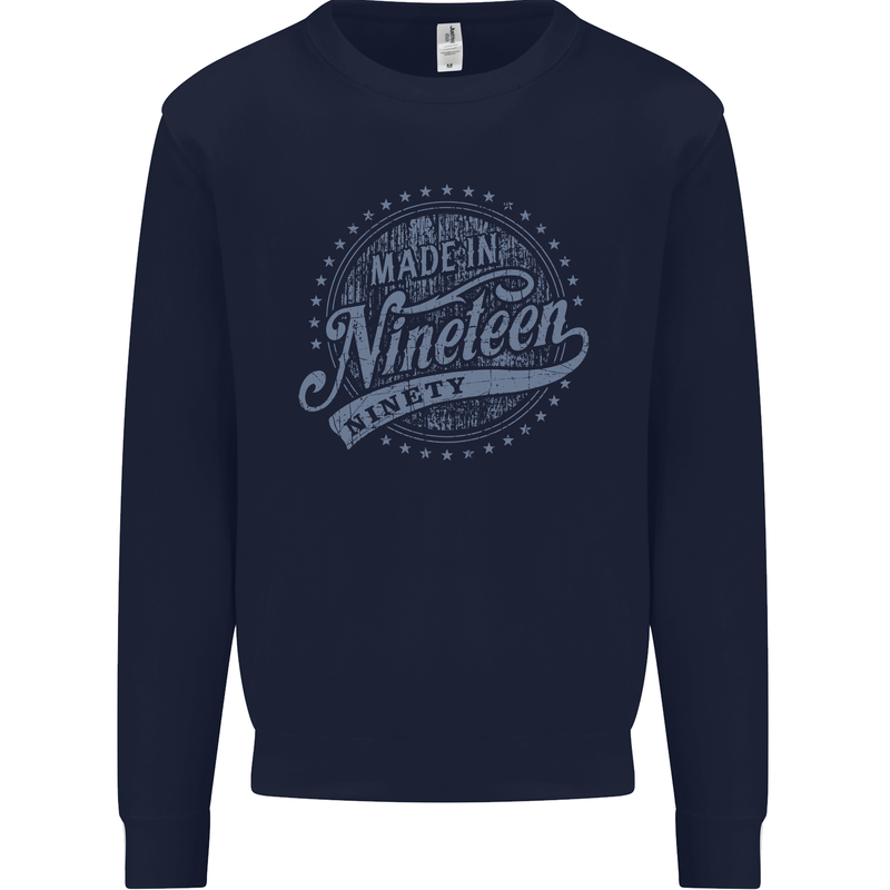 Distressed 33rd Birthday Made In 1990 Mens Sweatshirt Jumper Navy Blue