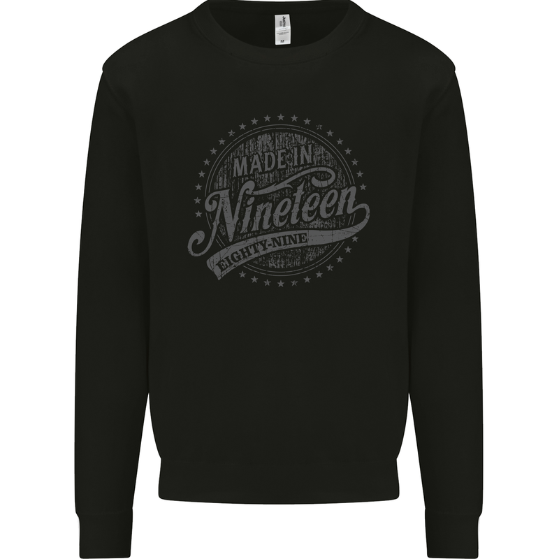 Distressed 34th Birthday Made In 1989 Mens Sweatshirt Jumper Black