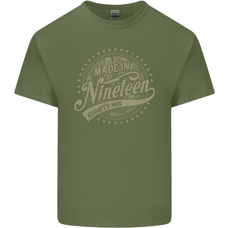 Distressed 37th Birthday Made In 1986 Mens Cotton T-Shirt Tee Top Military Green