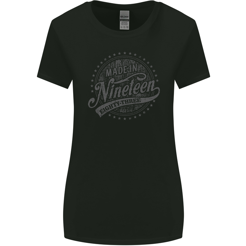 Distressed 40th Birthday Made In 1983 Womens Wider Cut T-Shirt Black