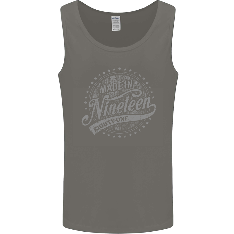 Distressed 42nd Birthday Made In 1981 Mens Vest Tank Top Charcoal