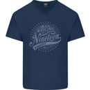 Distressed 43rd Birthday Made In 1980 Mens V-Neck Cotton T-Shirt Navy Blue