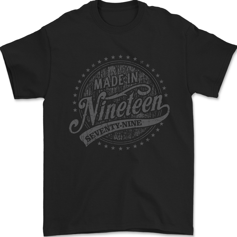 Distressed 44th Birthday Made In 1979 Mens T-Shirt 100% Cotton Black