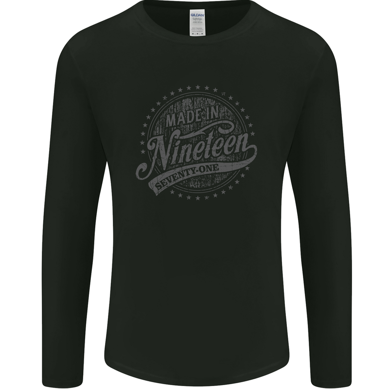 Distressed 52nd Birthday Made In 1971 Mens Long Sleeve T-Shirt Black
