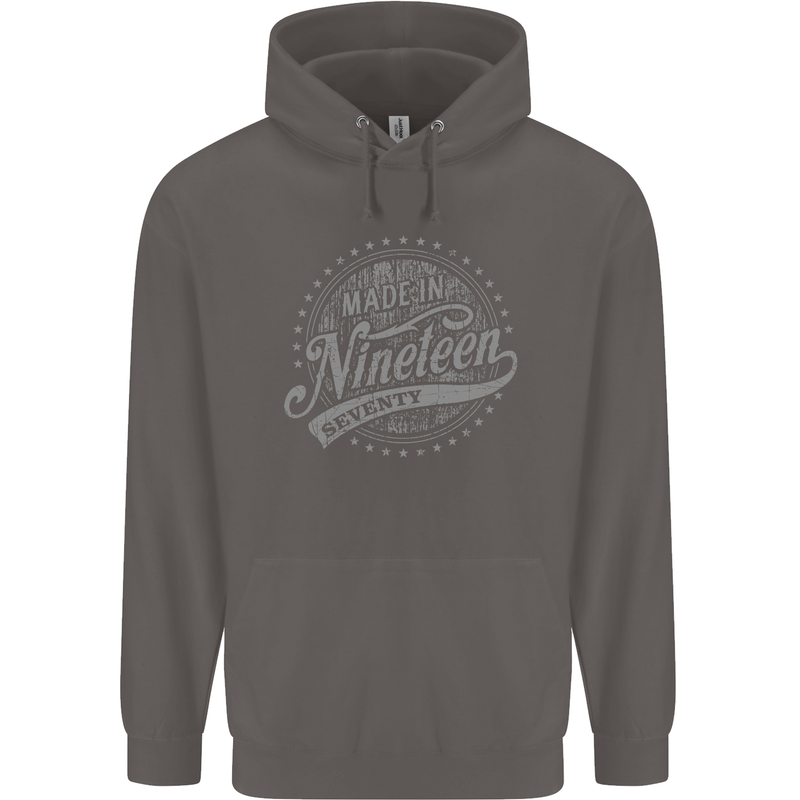 Distressed 53rd Birthday Made In 1970 Mens 80% Cotton Hoodie Charcoal