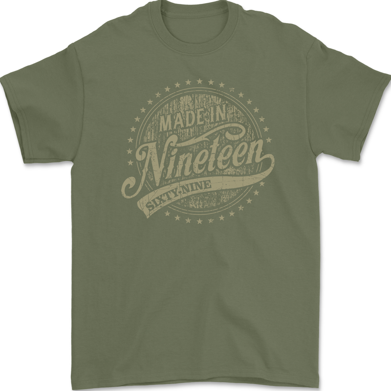 Distressed 54th Birthday Made In 1969 Mens Gildan Cotton T-Shirt Military Green