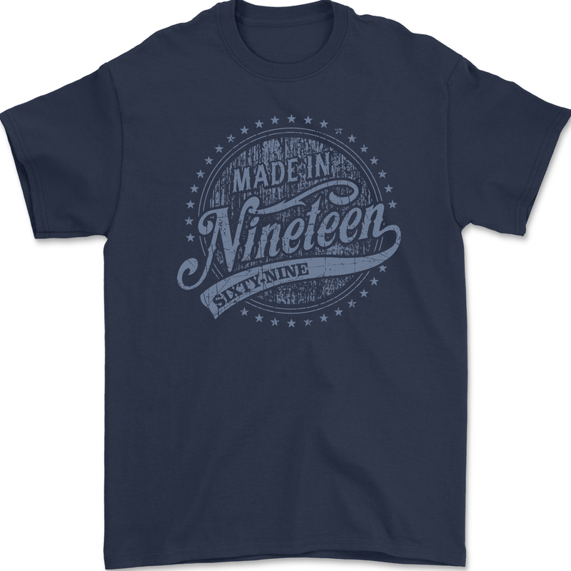 Distressed 54th Birthday Made In 1969 Mens Gildan Cotton T-Shirt Navy Blue