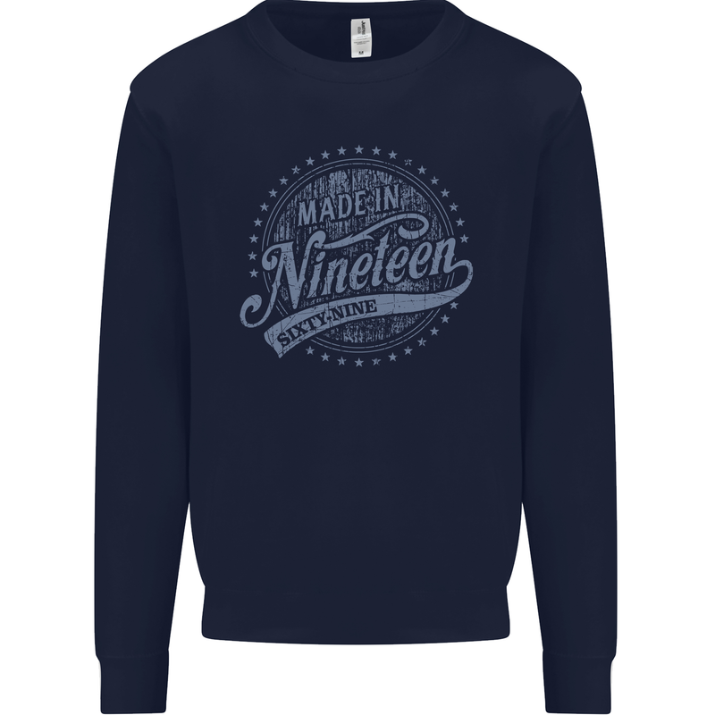 Distressed 54th Birthday Made In 1969 Mens Sweatshirt Jumper Navy Blue