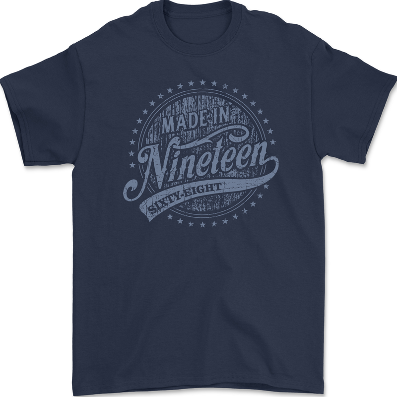 Distressed 55th Birthday Made In 1968 Mens Gildan Cotton T-Shirt Navy Blue