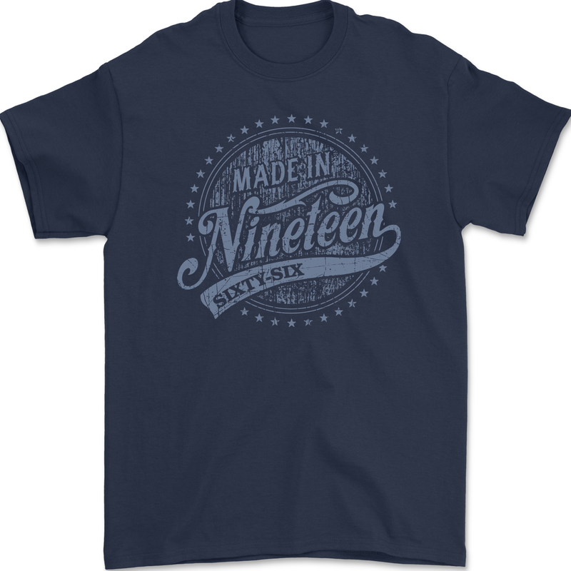 Distressed 57th Birthday Made In 1966 Mens Gildan Cotton T-Shirt Navy Blue