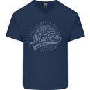 Distressed 57th Birthday Made In 1966 Mens V-Neck Cotton T-Shirt Navy Blue
