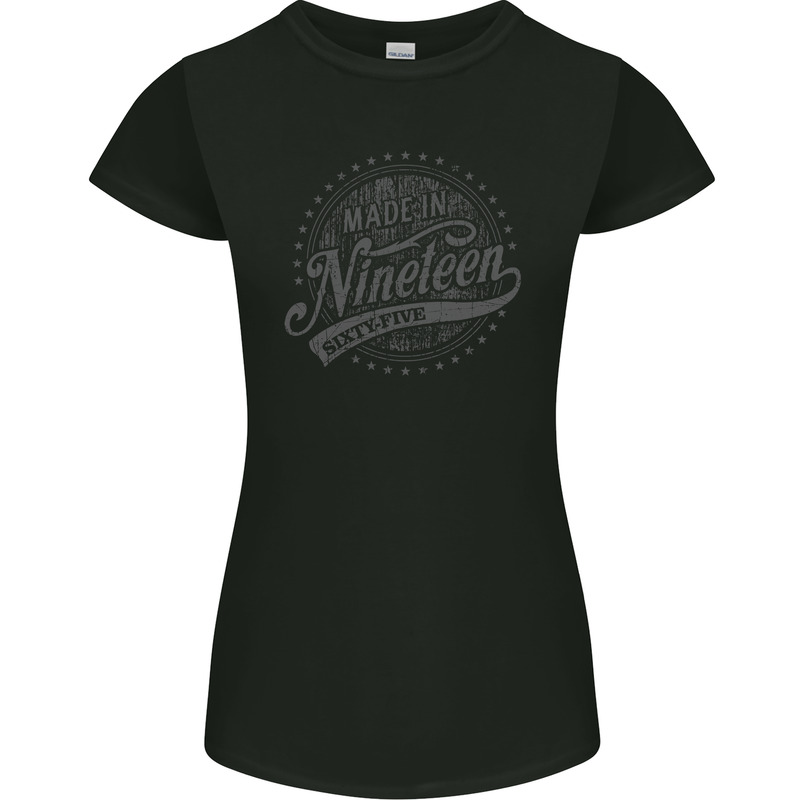 Distressed 58th Birthday Made In 1965 Womens Petite Cut T-Shirt Black