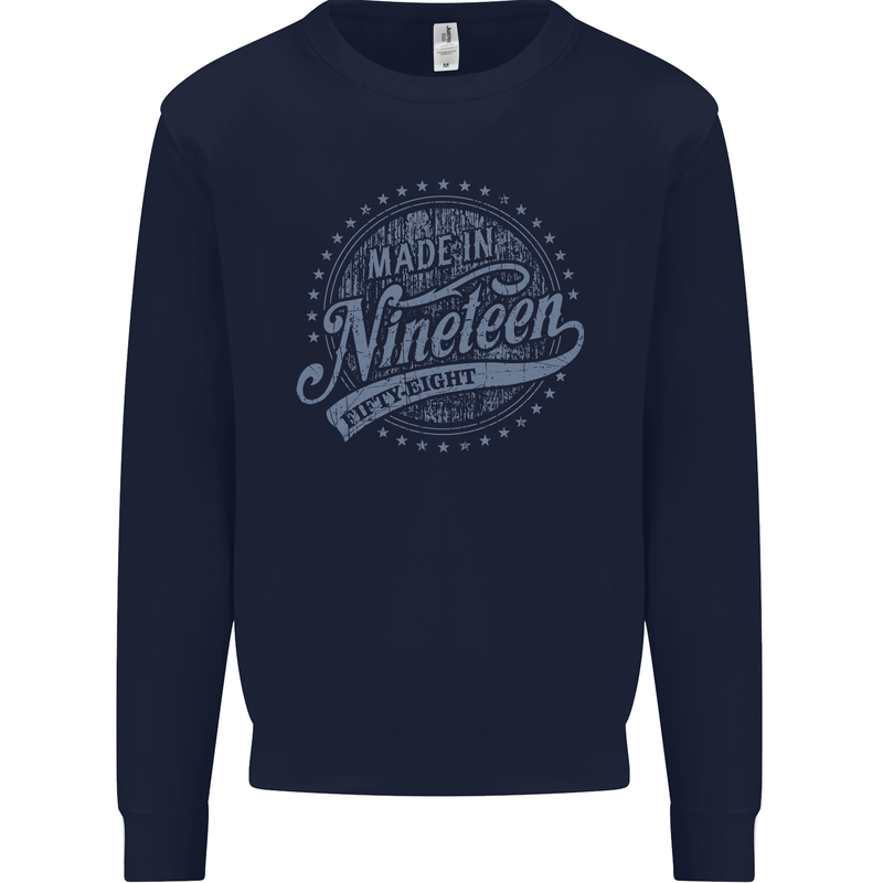 Distressed 65th Birthday Made In 1958 Mens Sweatshirt Jumper Navy Blue