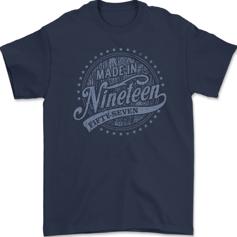 Distressed 66th Birthday Made In 1957 Mens Gildan Cotton T-Shirt Navy Blue