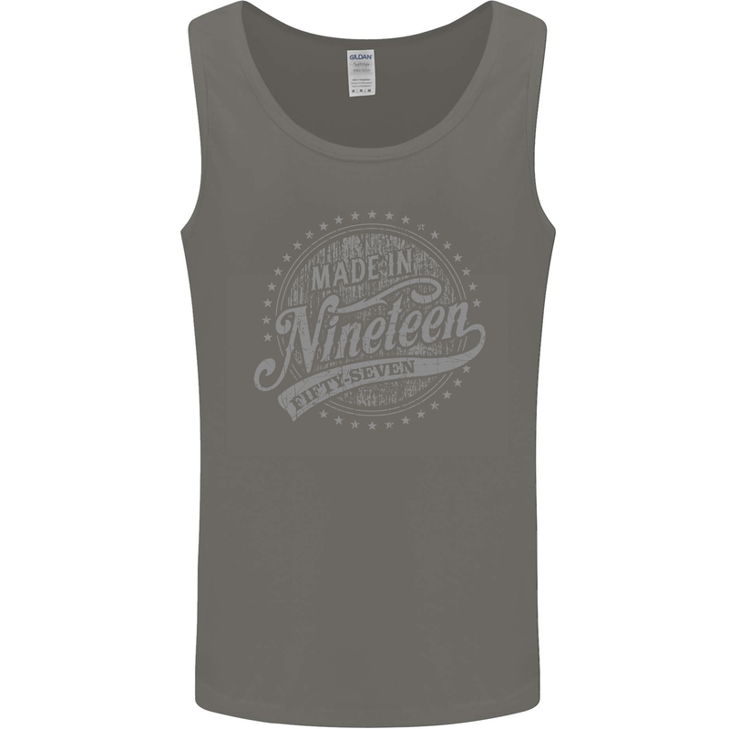 Distressed 66th Birthday Made In 1957 Mens Vest Tank Top Charcoal