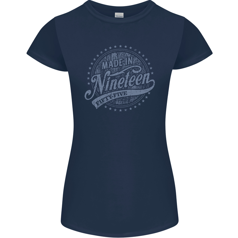 Distressed 68th Birthday Made In 1955 Womens Petite Cut T-Shirt Navy Blue