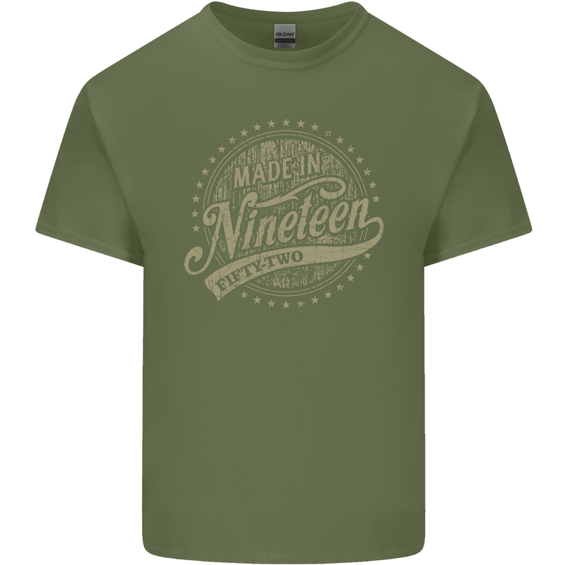 Distressed 71st Birthday Made In 1952 Mens Cotton T-Shirt Tee Top Military Green