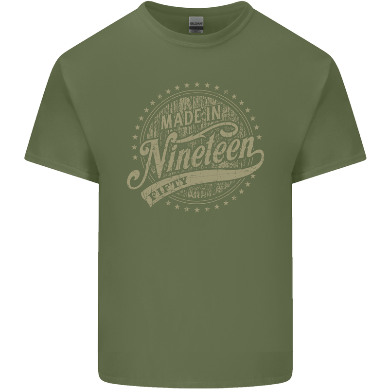 Distressed 73rd Birthday Made In 1950 Mens Cotton T-Shirt Tee Top Military Green