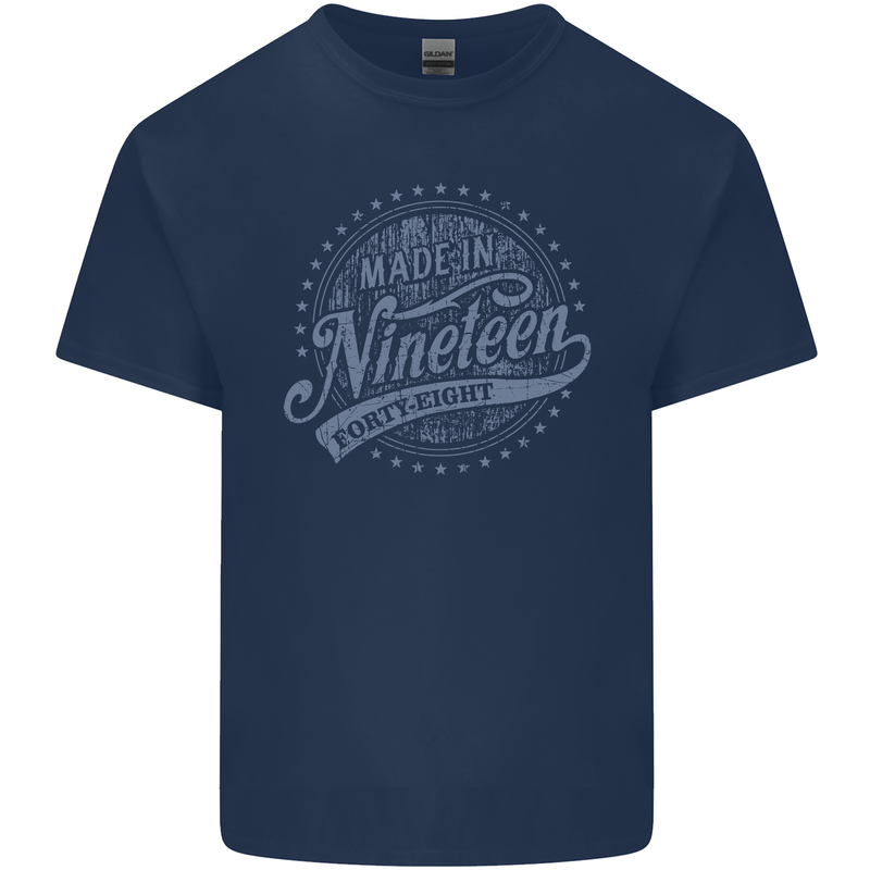 Distressed 75th Birthday Made In 1948 Mens Cotton T-Shirt Tee Top Navy Blue