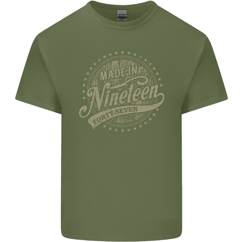 Distressed 76th Birthday Made In 1947 Mens Cotton T-Shirt Tee Top Military Green