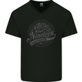 Distressed 76th Birthday Made In 1947 Mens V-Neck Cotton T-Shirt Black