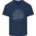 Distressed 76th Birthday Made In 1947 Mens V-Neck Cotton T-Shirt Navy Blue