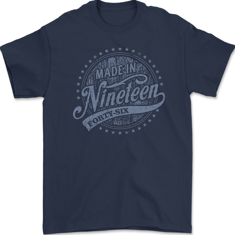Distressed 77th Birthday Made In 1946 Mens Gildan Cotton T-Shirt Navy Blue