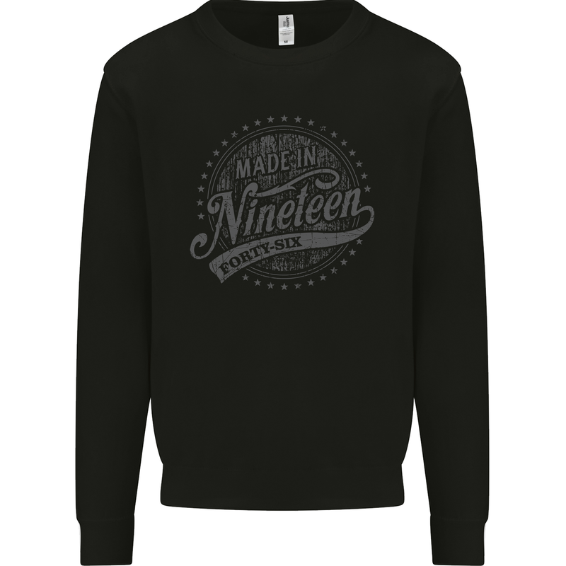 Distressed 77th Birthday Made In 1946 Mens Sweatshirt Jumper Black