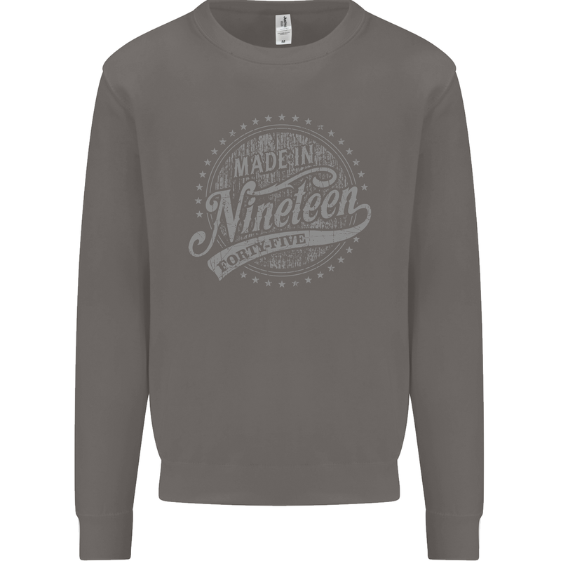 Distressed 78th Birthday Made In 1945 Mens Sweatshirt Jumper Charcoal