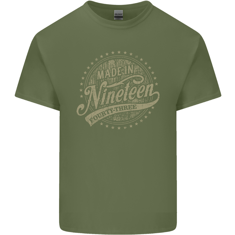 Distressed 80th Birthday Made In 1943 Mens Cotton T-Shirt Tee Top Military Green