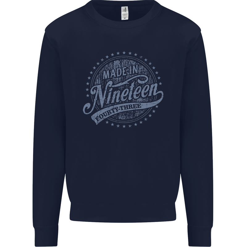 Distressed 80th Birthday Made In 1943 Mens Sweatshirt Jumper Navy Blue