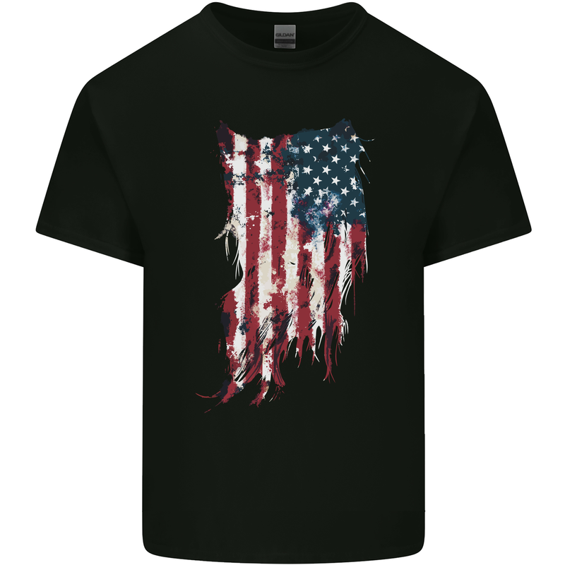 Distressed American Stars & Stripes Flag USA Kids T-Shirt Childrens Black