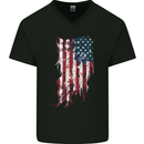 Distressed American Stars & Stripes Flag USA Mens V-Neck Cotton T-Shirt Black