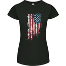 Distressed American Stars & Stripes Flag USA Womens Petite Cut T-Shirt Black