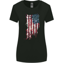 Distressed American Stars & Stripes Flag USA Womens Wider Cut T-Shirt Black