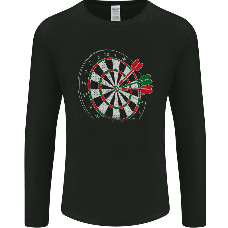 Distressed Dart Board Mens Long Sleeve T-Shirt Black