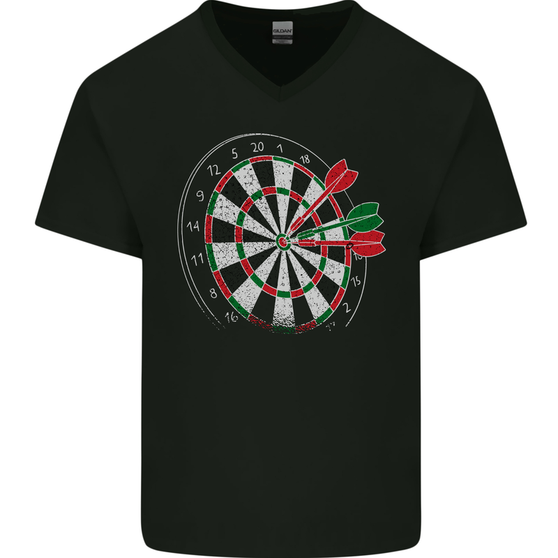 Distressed Dart Board Mens V-Neck Cotton T-Shirt Black