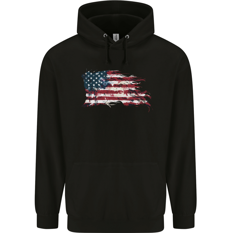 Distressed USA American Stars & Stripes Flag Childrens Kids Hoodie Black