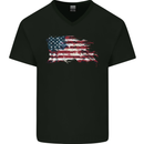 Distressed USA American Stars & Stripes Flag Mens V-Neck Cotton T-Shirt Black